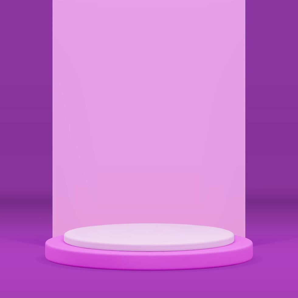 3d white cylinder podium pedestal with purple wall background realistic illustration vector