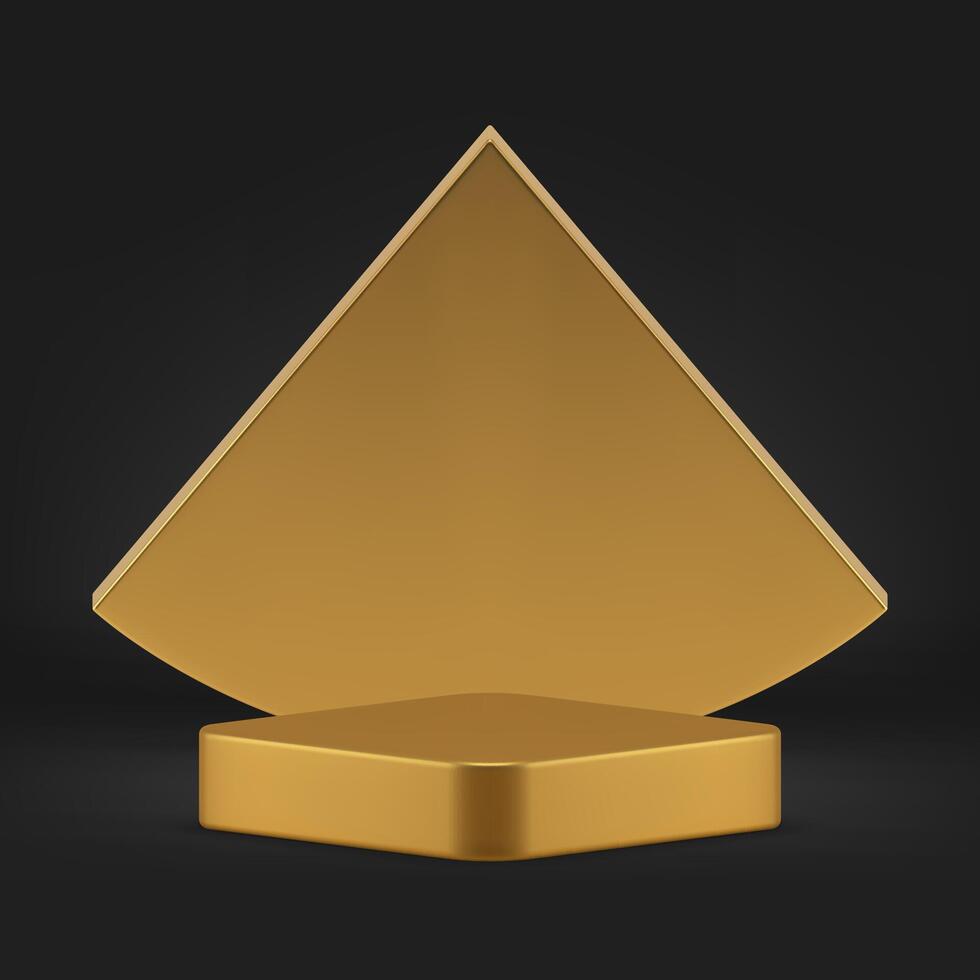 3d golden podium pedestal luxury rhombus stand with triangle wall background realistic vector