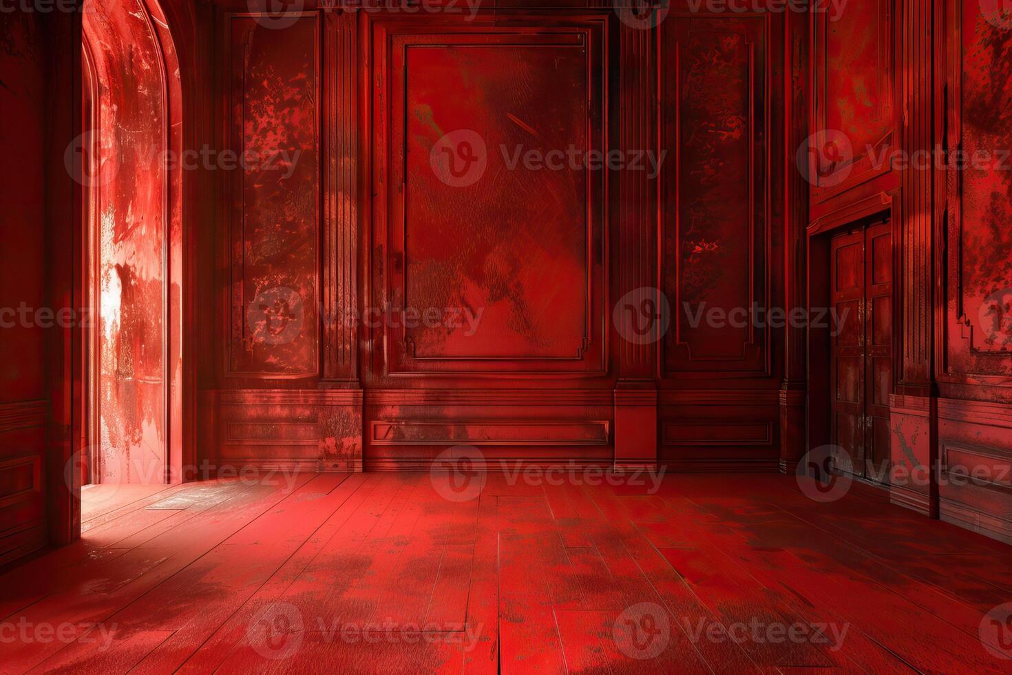 The floor and walls of the room are red as the background. 46174573