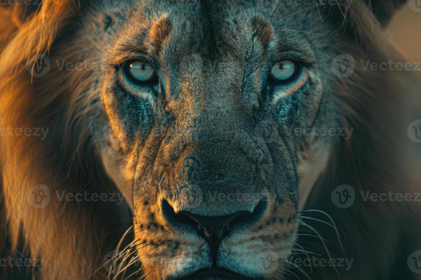 cerca arriba foto de leones cabeza . increíble creación de Dios