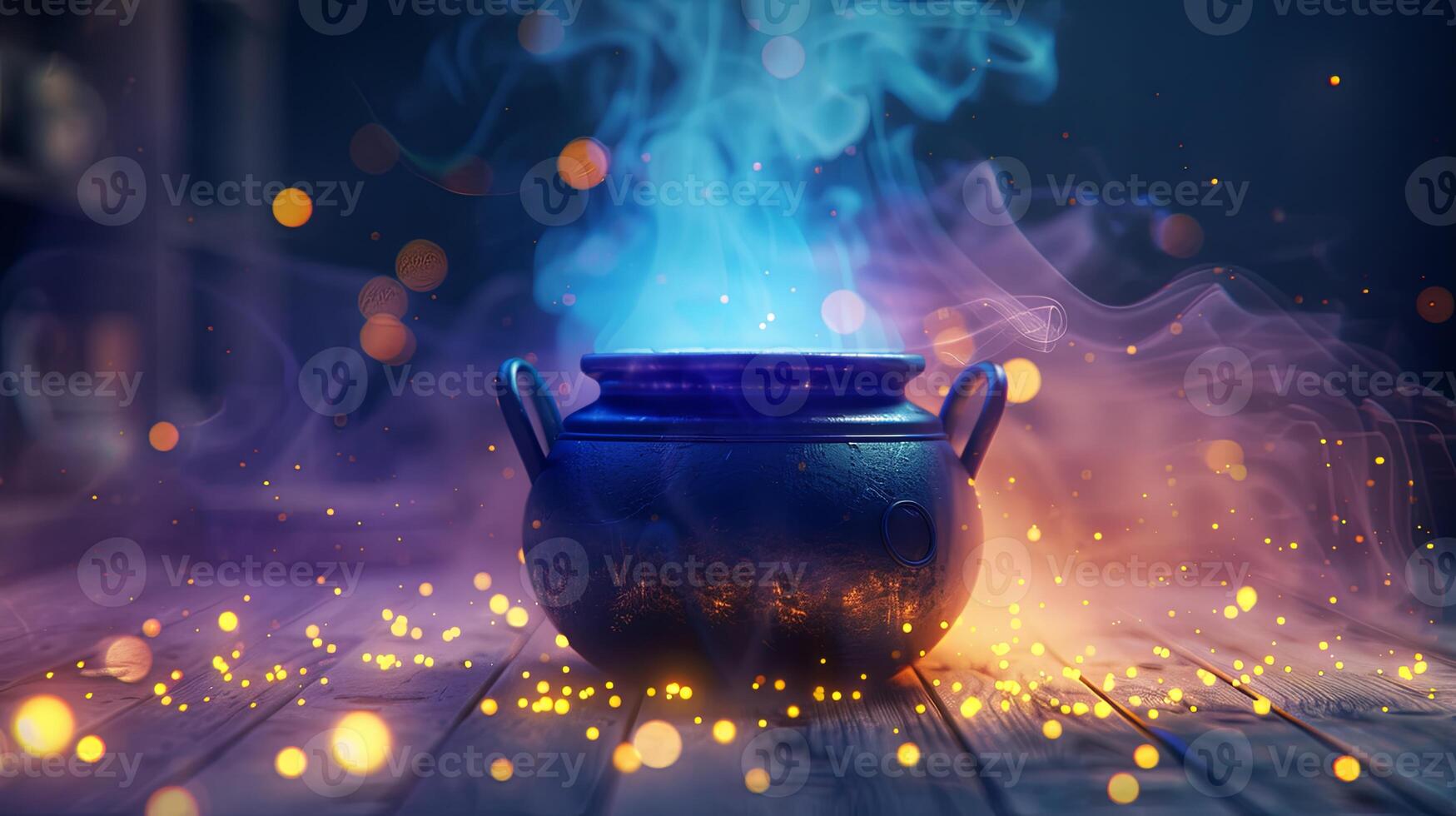 Swirling smoke over a mysterious potion in a cauldron, creating a captivating aura photo