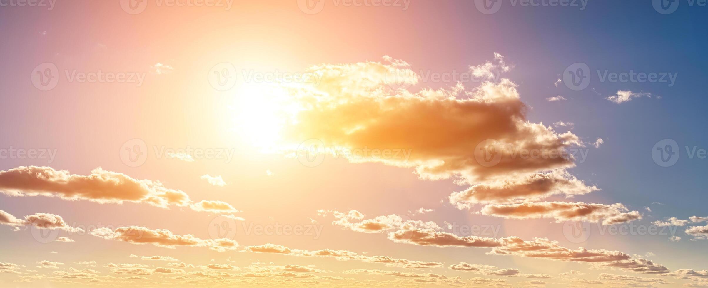 The rays of the sun breaking through the clouds in the evening or in the morning in the sunset or dawn sky. The concept of faith, hope for the best or good weather. photo