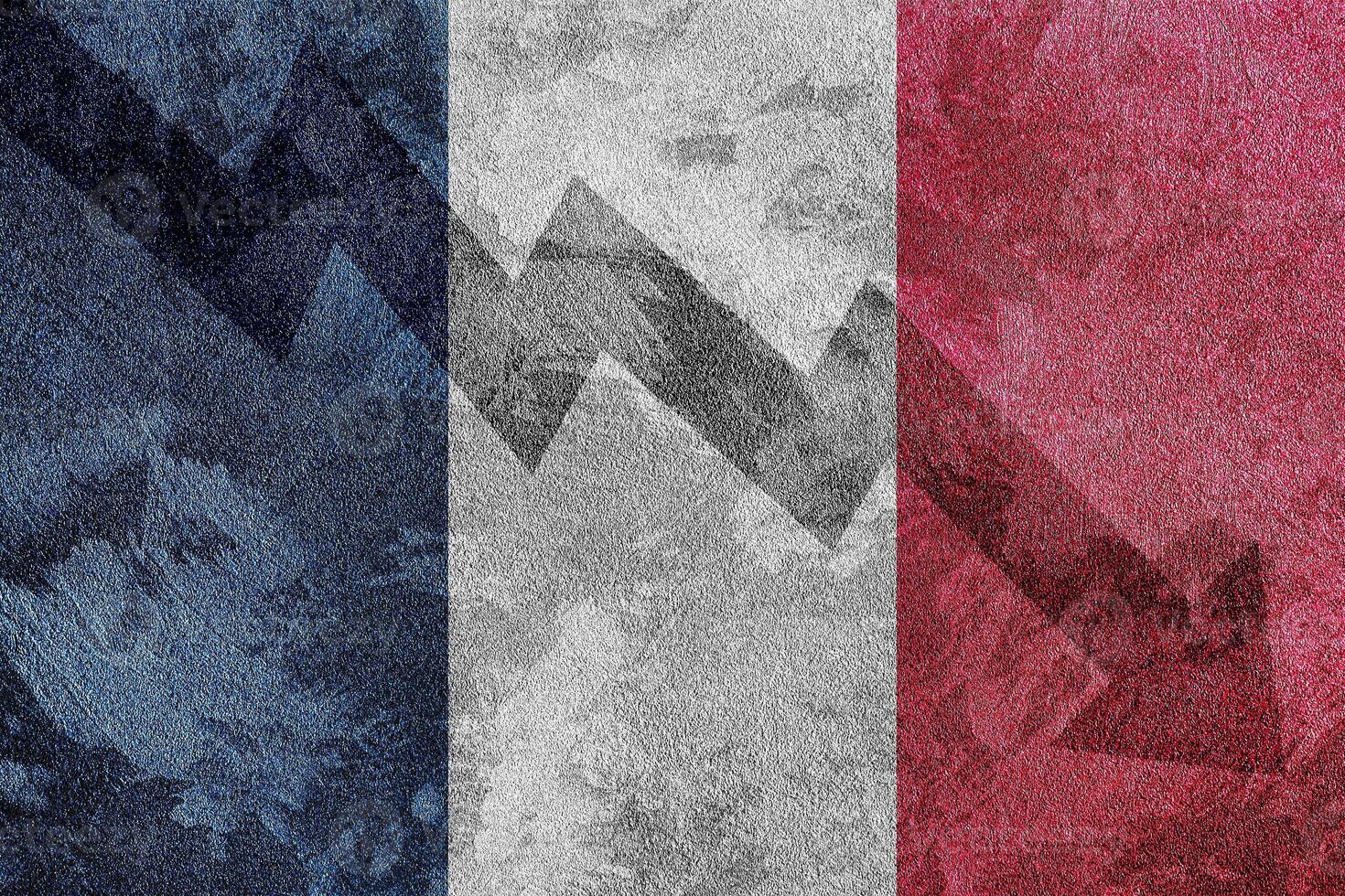 Arrow down on the background of the France flag. The concept of economic recession, depression and crisis. photo