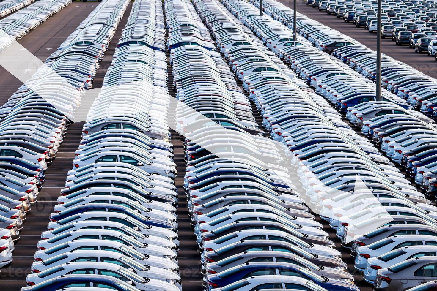 The concept of a decline in car production or prices. Manufacturing crisis or recession crisis in new car sales. photo