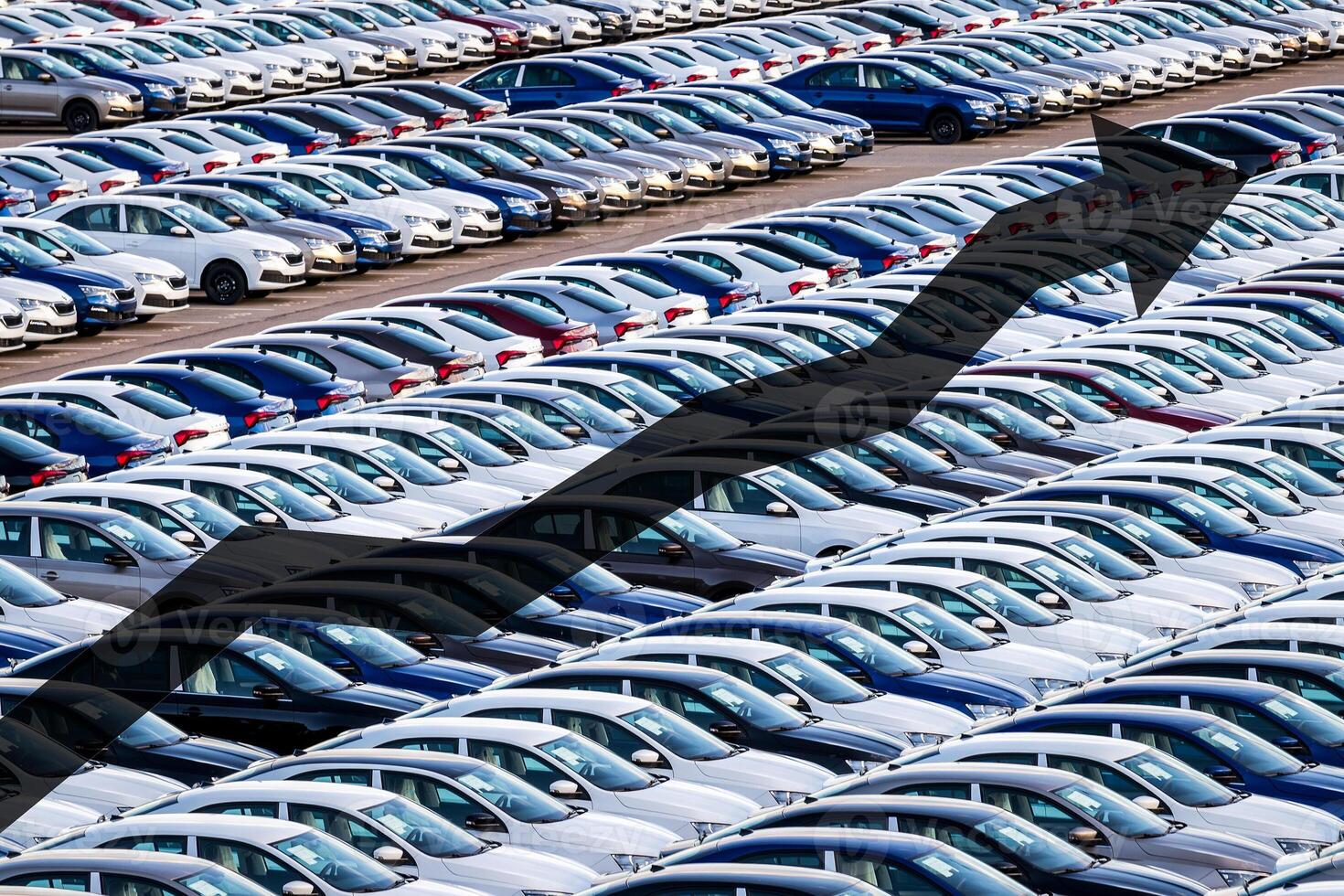 The concept of growth in the production of cars or prices for them. Growth in sales, demand and purchases of a cars. photo