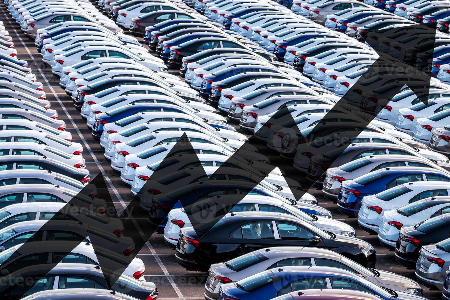The concept of growth in the production of cars or prices for them. Growth in sales, demand and purchases of a cars. photo