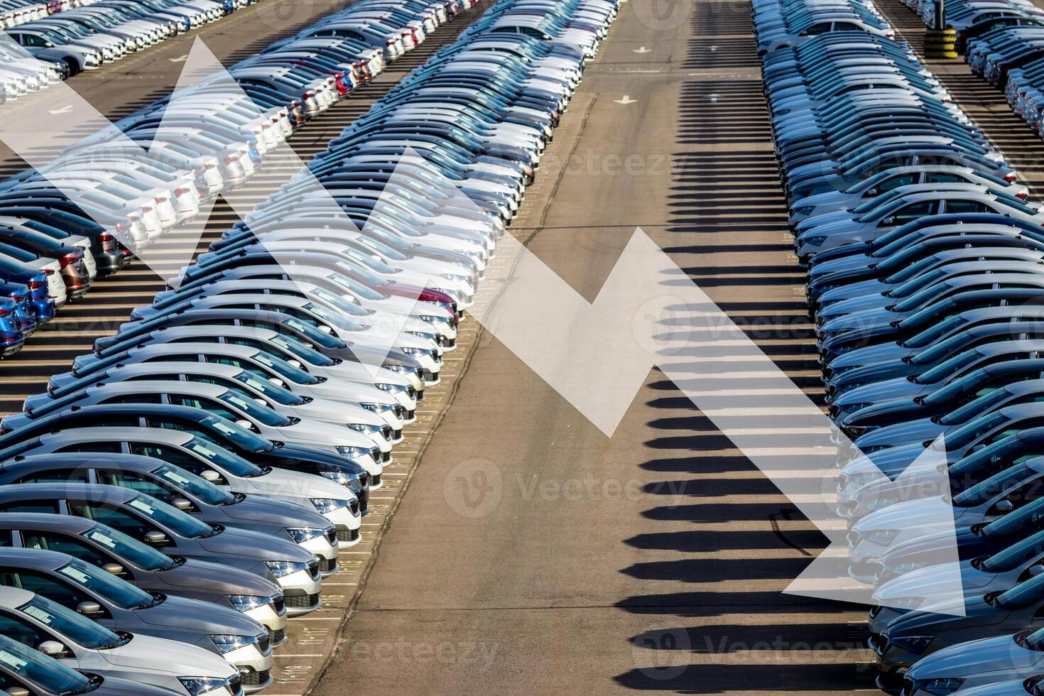 The concept of a decline in car production or prices. Manufacturing crisis or recession crisis in new car sales. photo