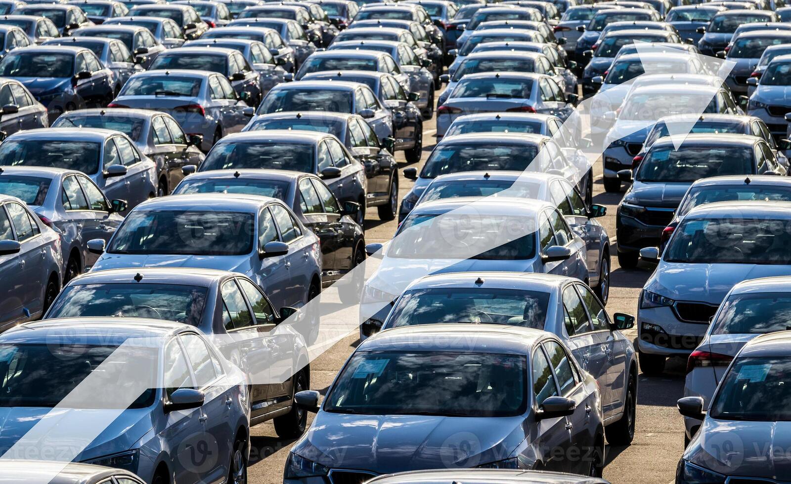 The concept of growth in the production of cars or prices for them. Growth in sales, demand and purchases of a cars. photo