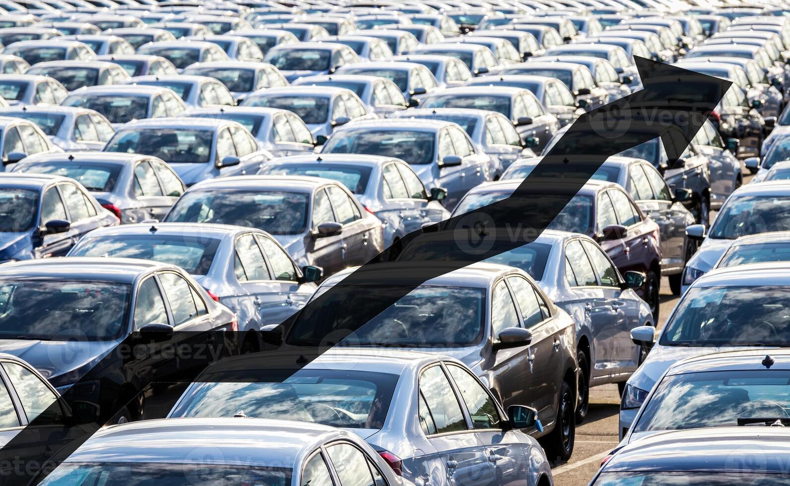 The concept of growth in the production of cars or prices for them. Growth in sales, demand and purchases of a cars. photo