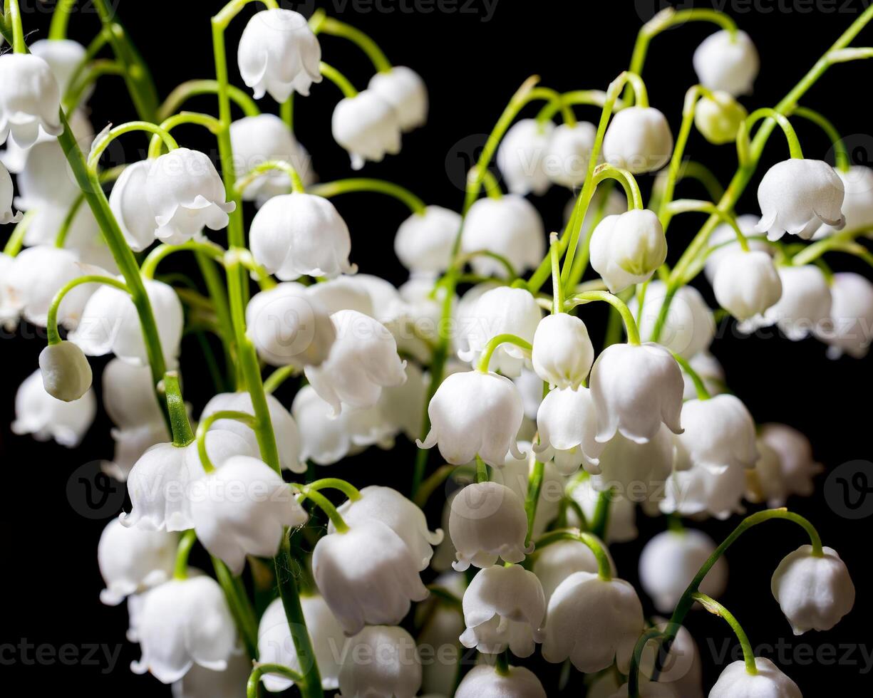 Macro shot of lily of the valley isolated on a black. photo