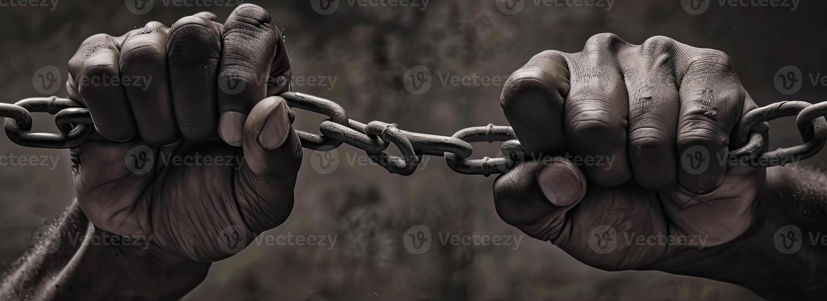 Breaking Chains African Hands Unbuttoning Metal Chain with Strength photo