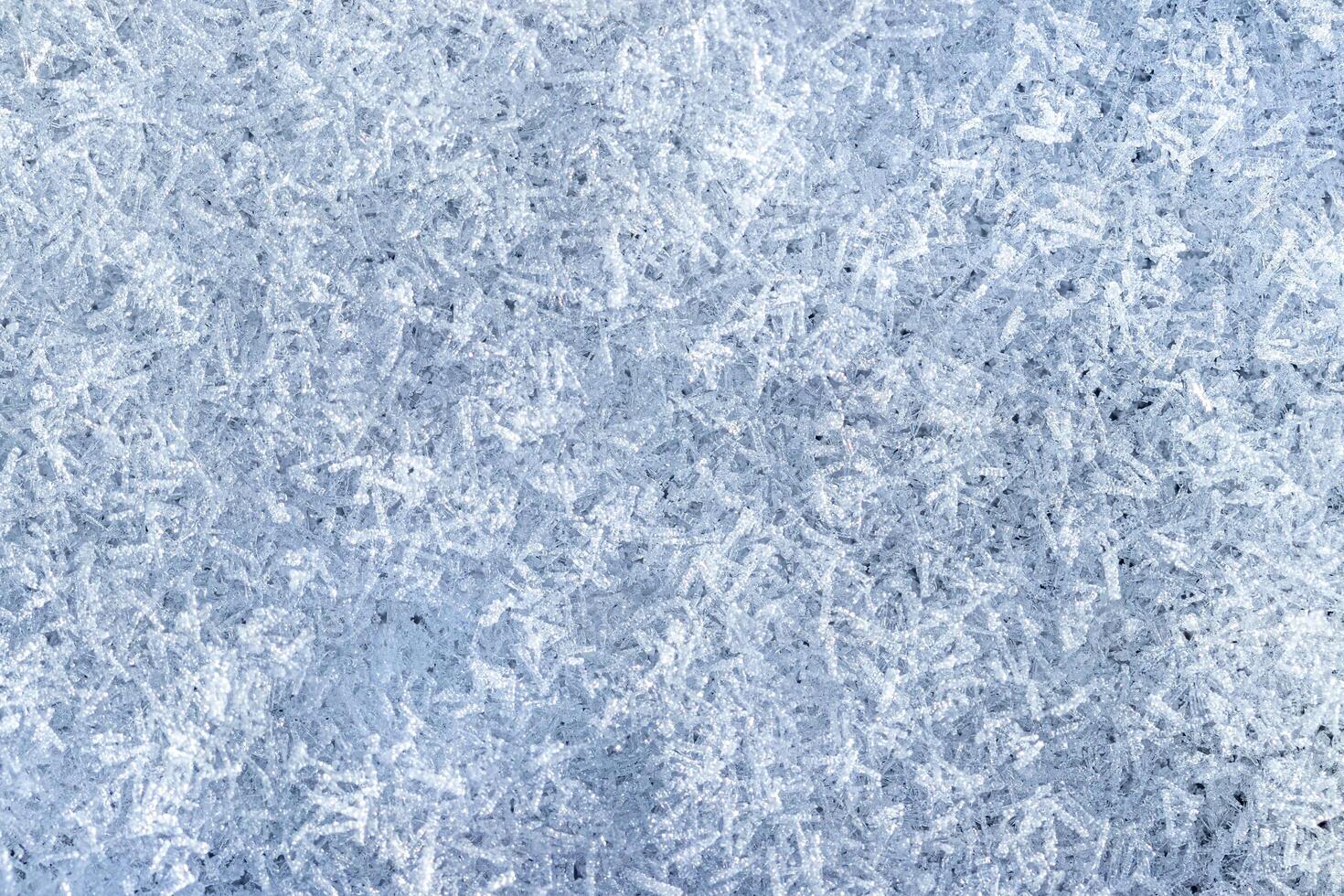 Top view of snow crystals illuminated by sunlight. Winter background. photo