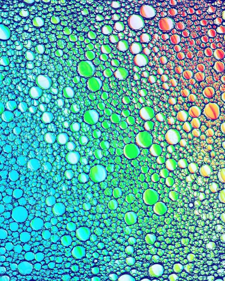 Top view on colorful drops of oil on the water. Circles and ovals. photo