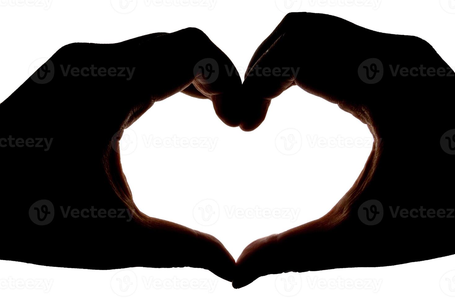 Silhouette of hands showing heart gesture isolated on white background. Blank for design. photo