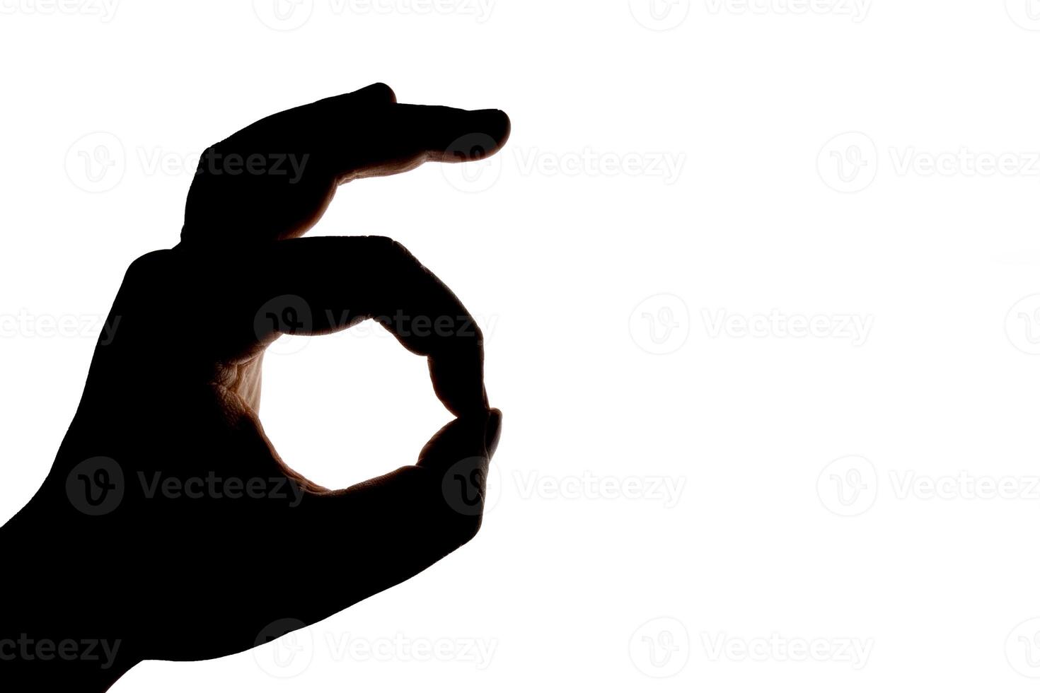 Silhouette of hand showing ok gesture isolated on white background. Blank for design. photo