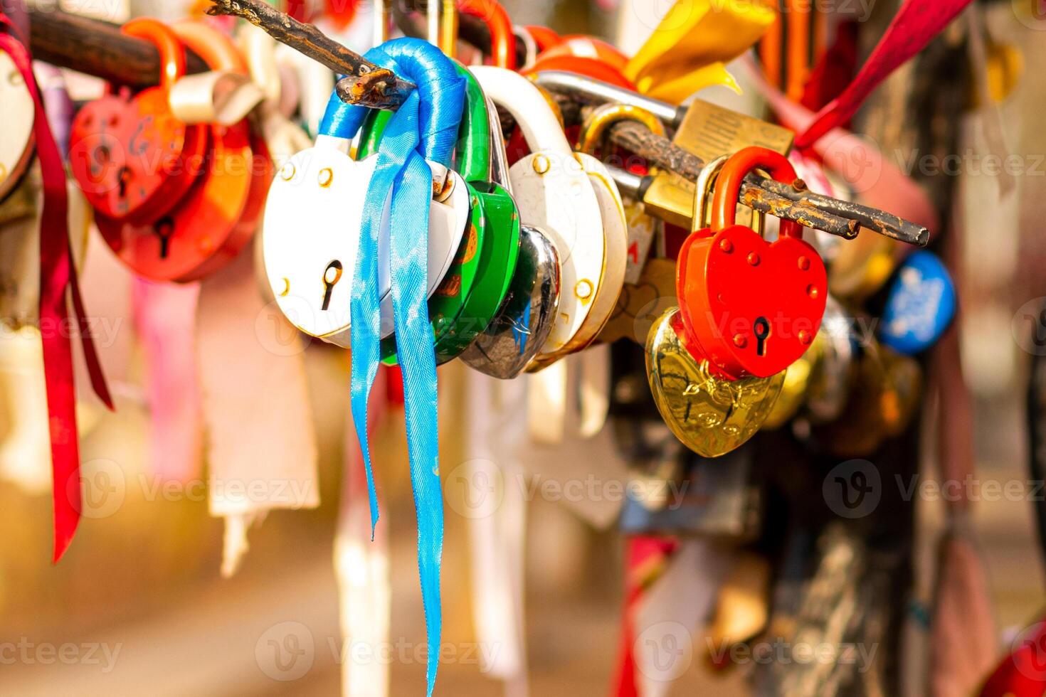 Many wedding colorful locks. photo