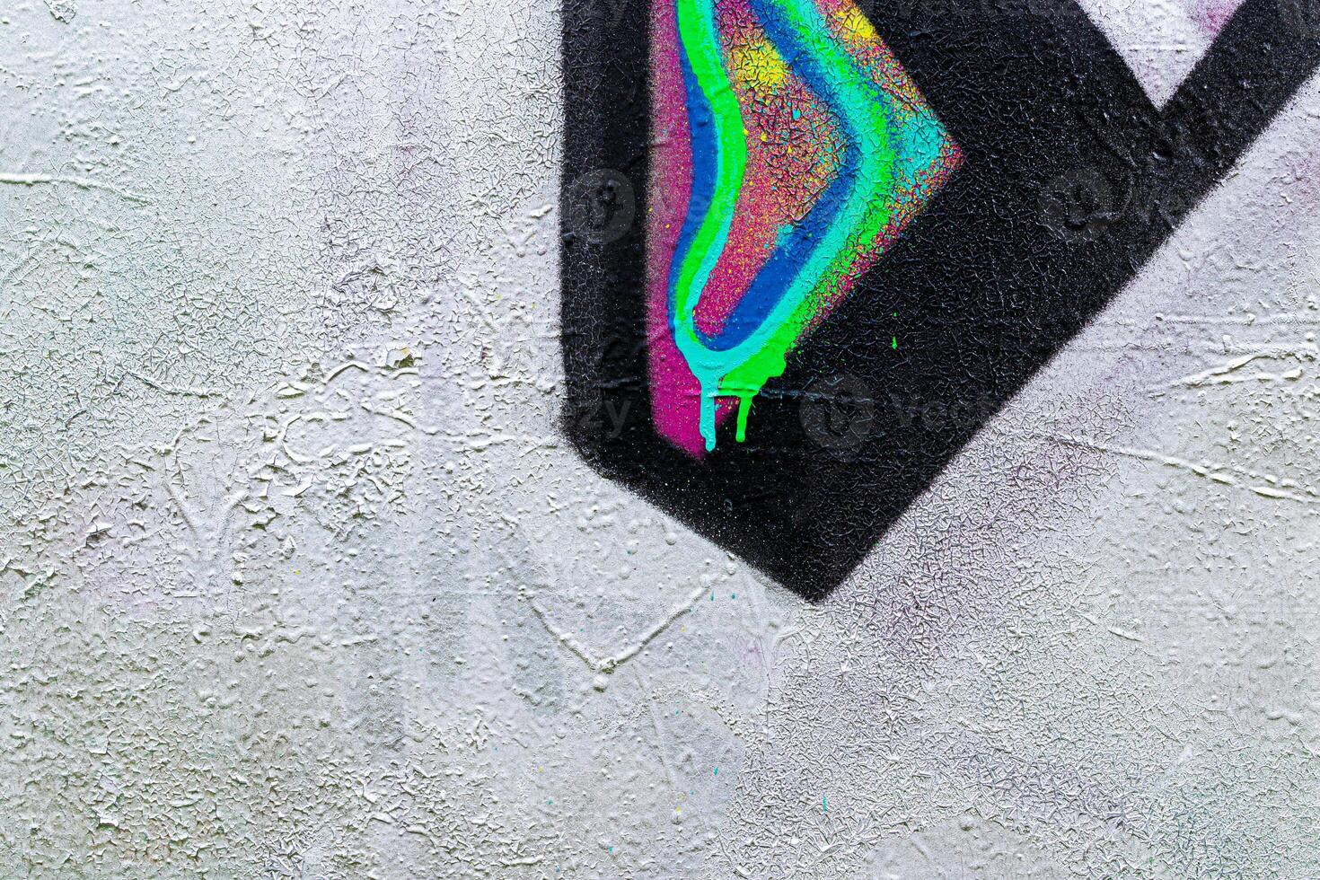 A fragment of colorful graffiti painted on a brick wall. Abstract backdrop for design. photo