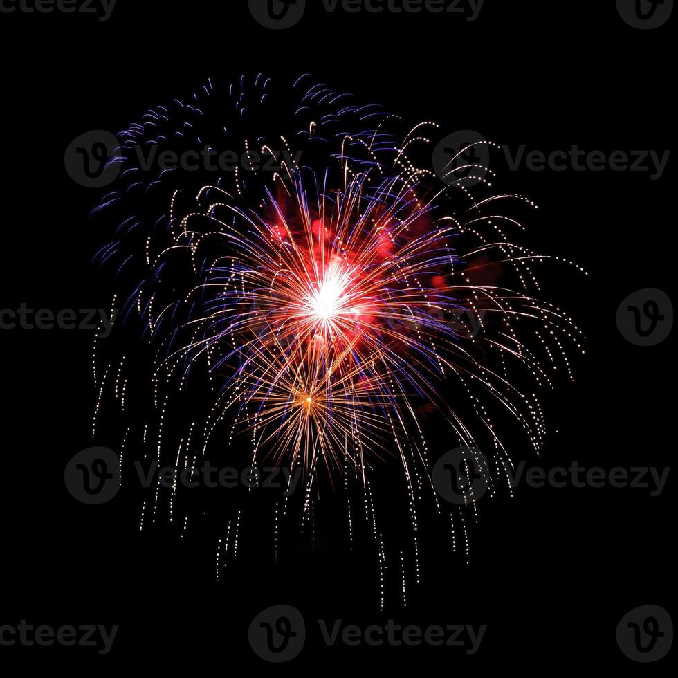 Colorful fireworks isolated on black background. photo