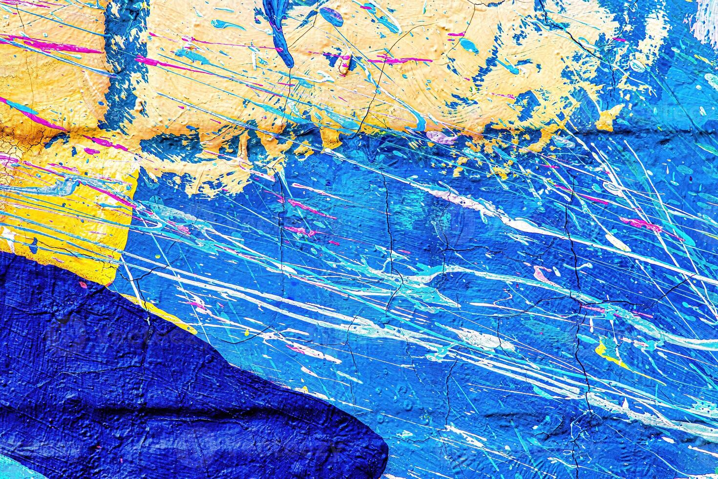 A fragment of colorful graffiti painted on a wall. Abstract urban background. photo