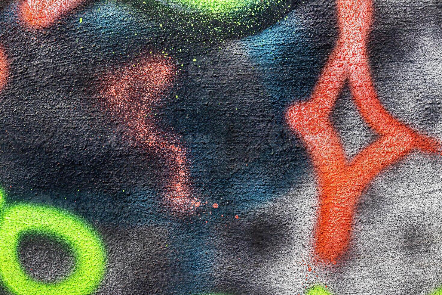 A fragment of colorful graffiti painted on a wall. Abstract urban background. photo
