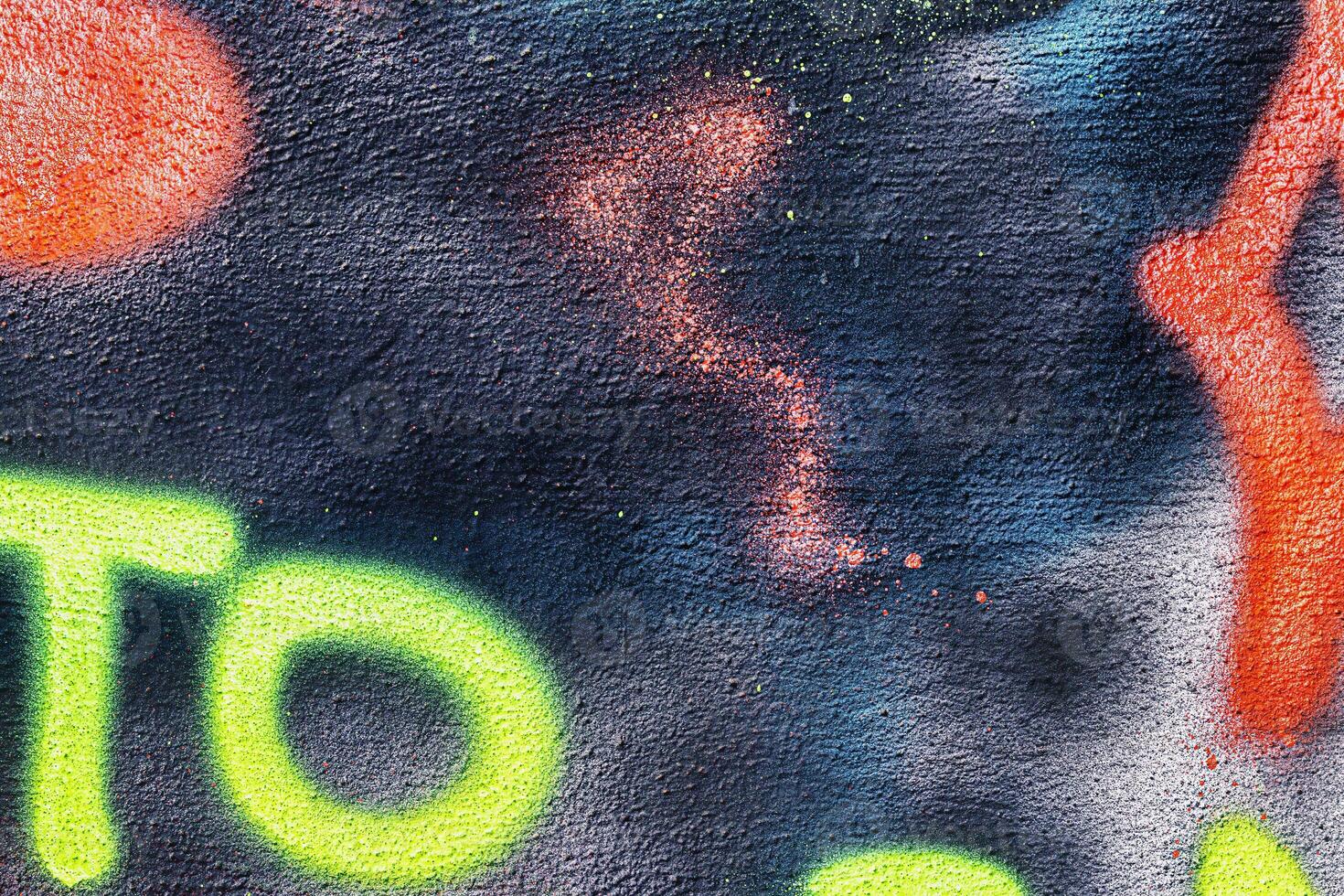 A fragment of colorful graffiti painted on a wall. Abstract urban background. photo