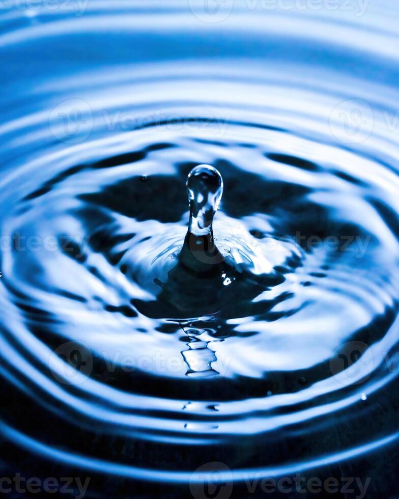 A drop of water and splashes with blurry waves. photo