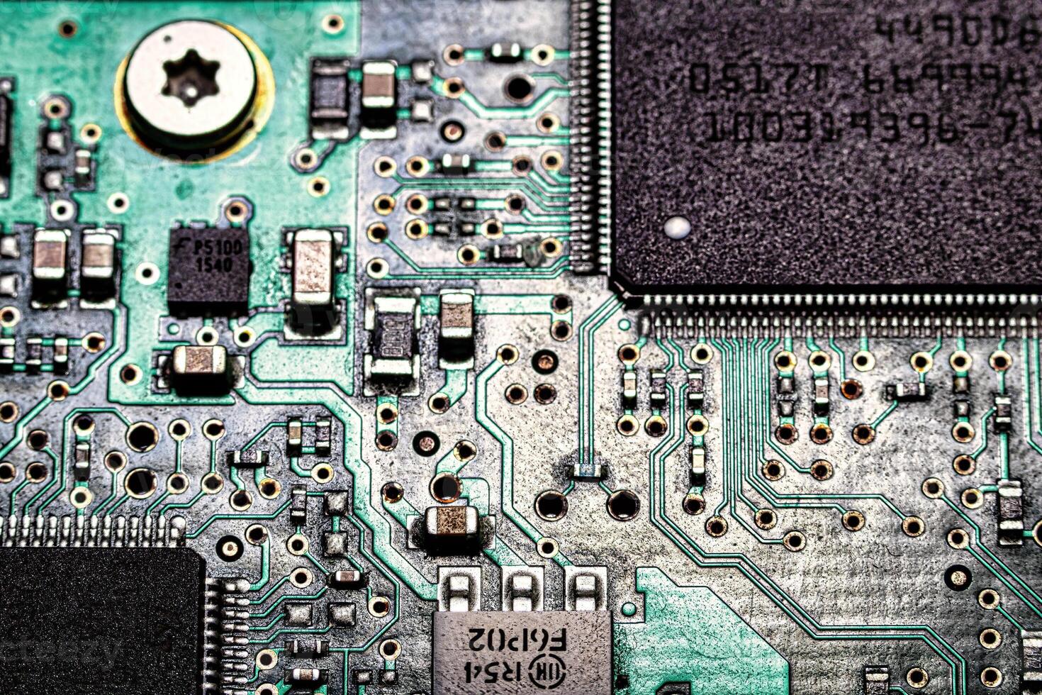 Microchips integrated on the board. photo