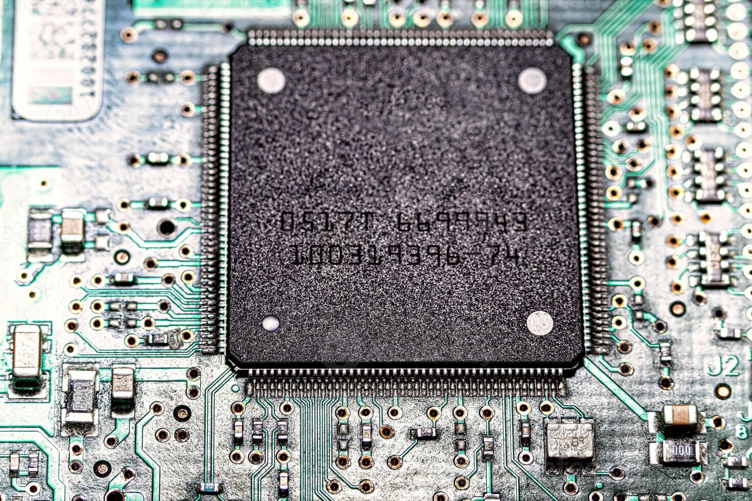 Microchips integrated on the board. photo