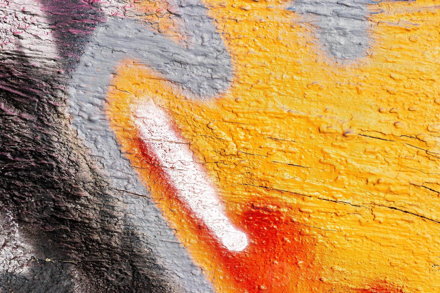 A fragment of colorful graffiti painted on a wall. Abstract urban background. photo