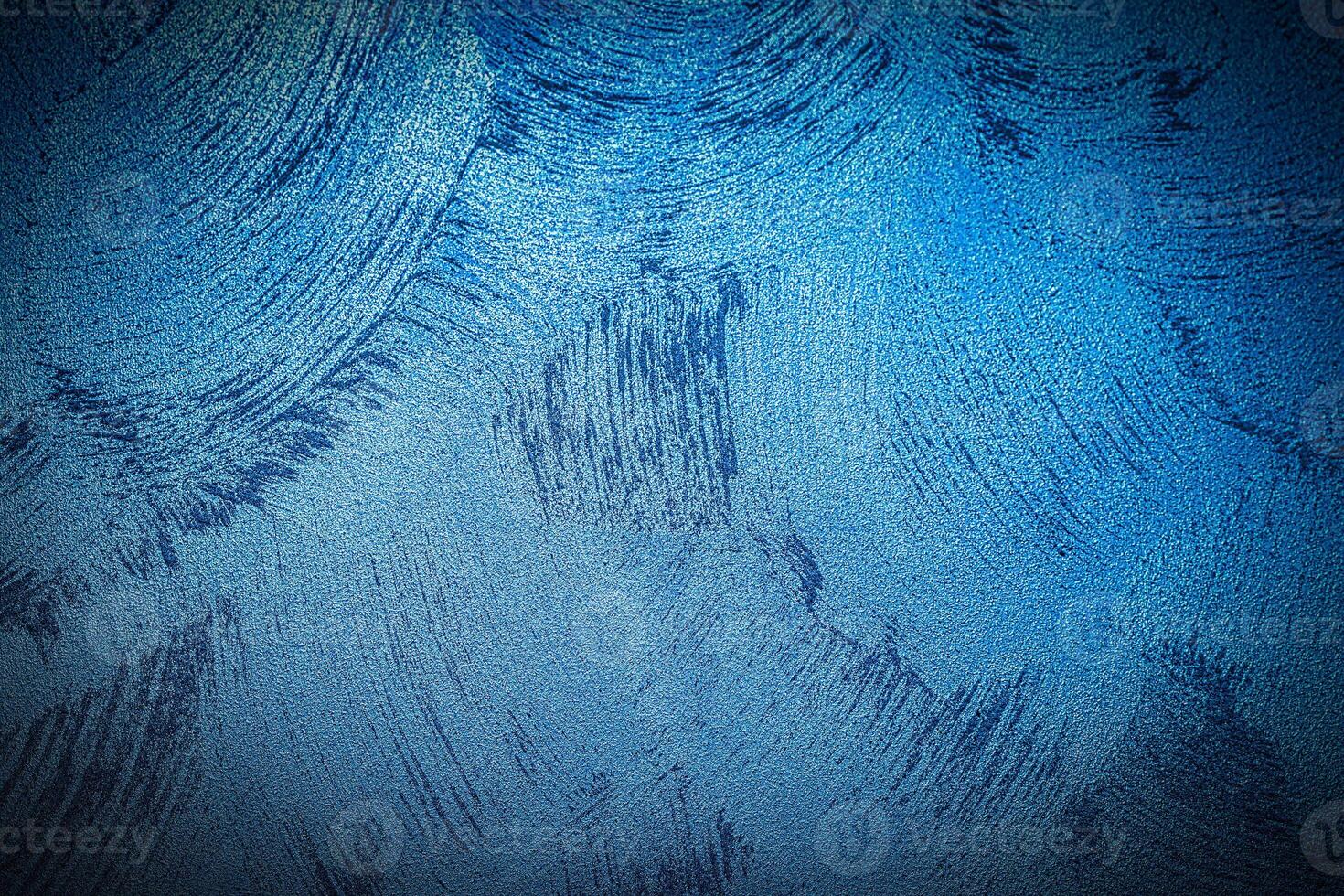 Texture of blue decorative plaster or concrete with vignette. photo