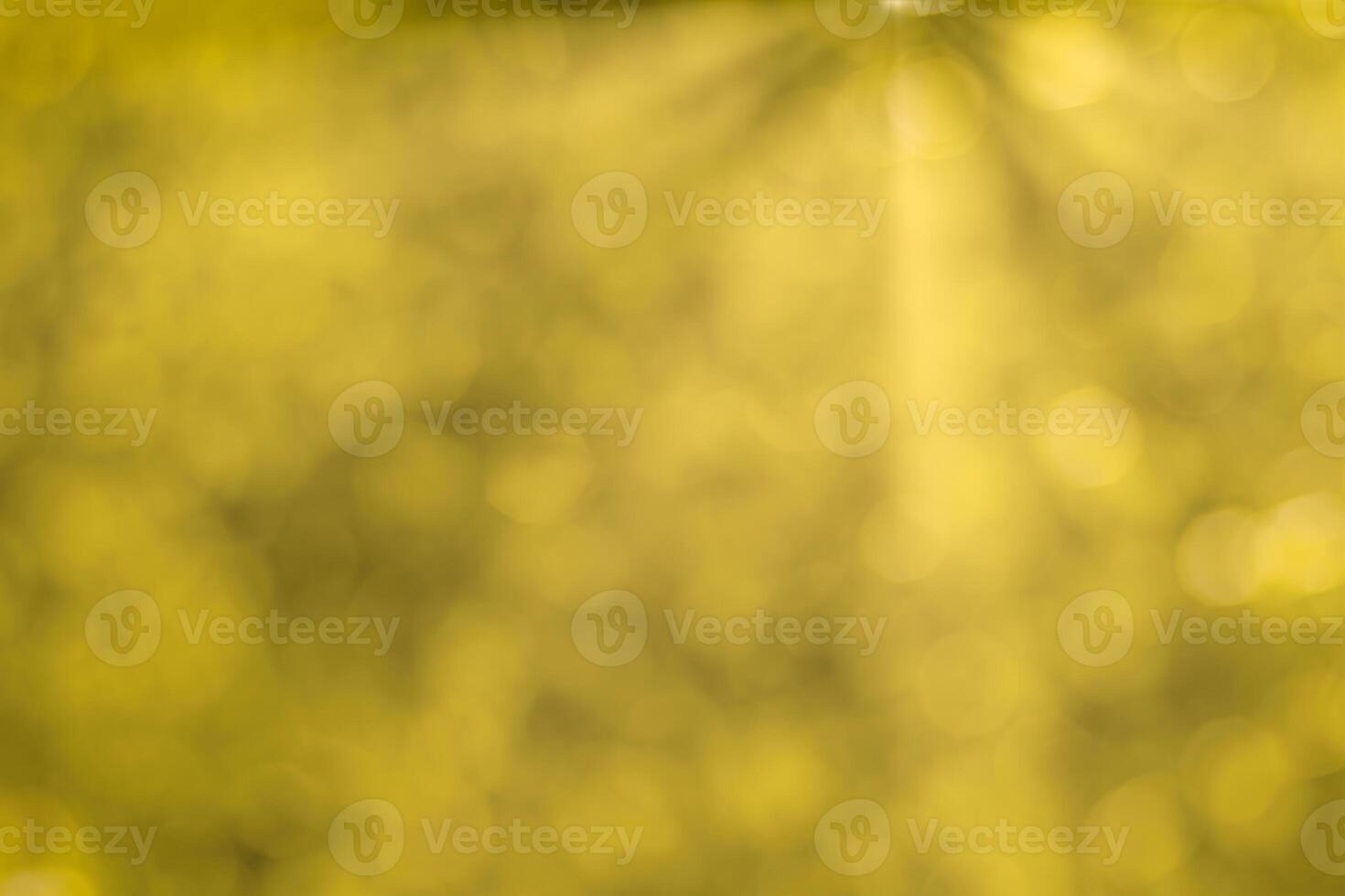 Blurred bokeh background image of bright yellow foliage and sunbeams in autumn. photo