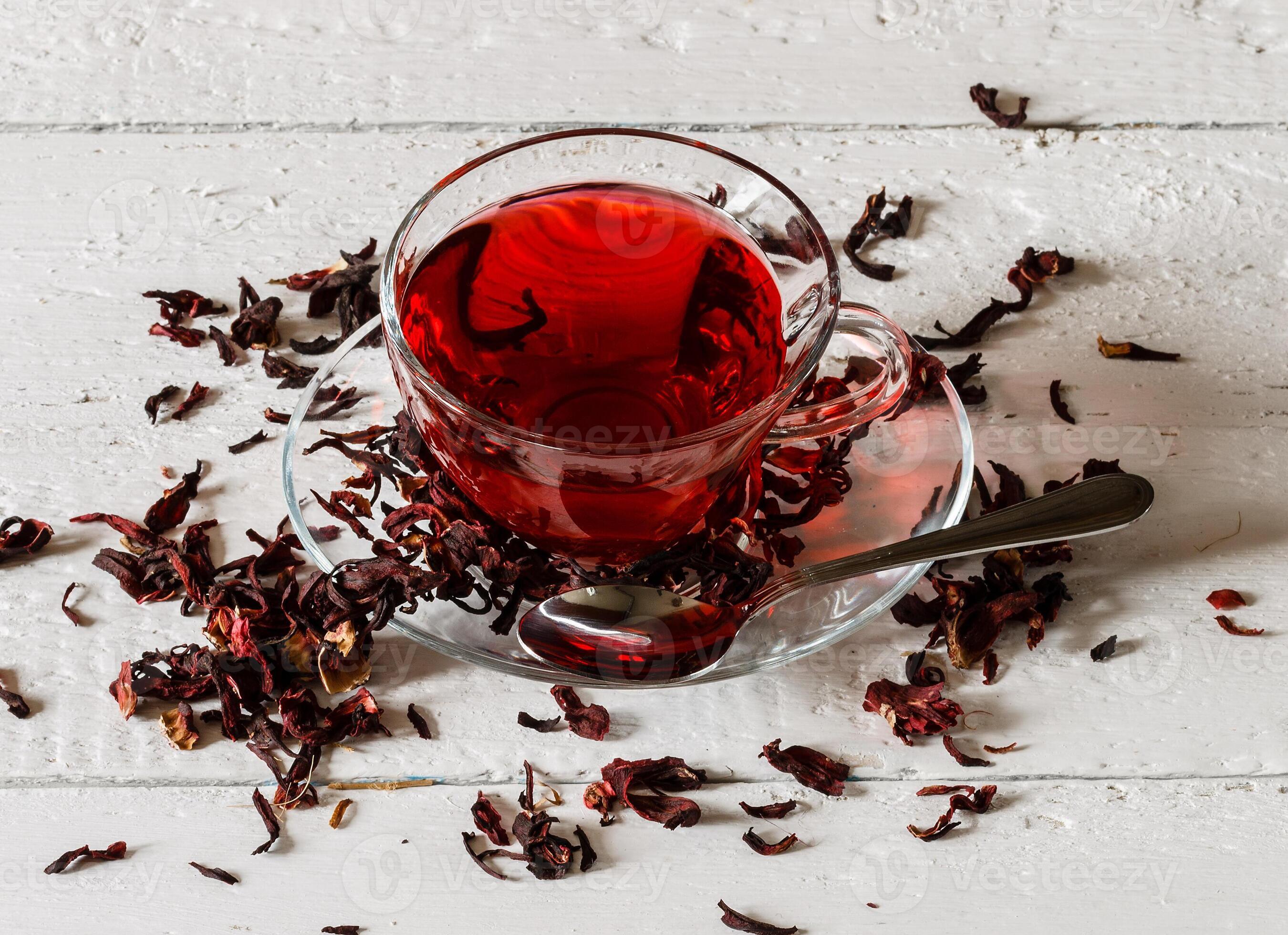 Cup of Karkadeh Red Tea with Dry Flowers 46214934 Stock Photo at Vecteezy