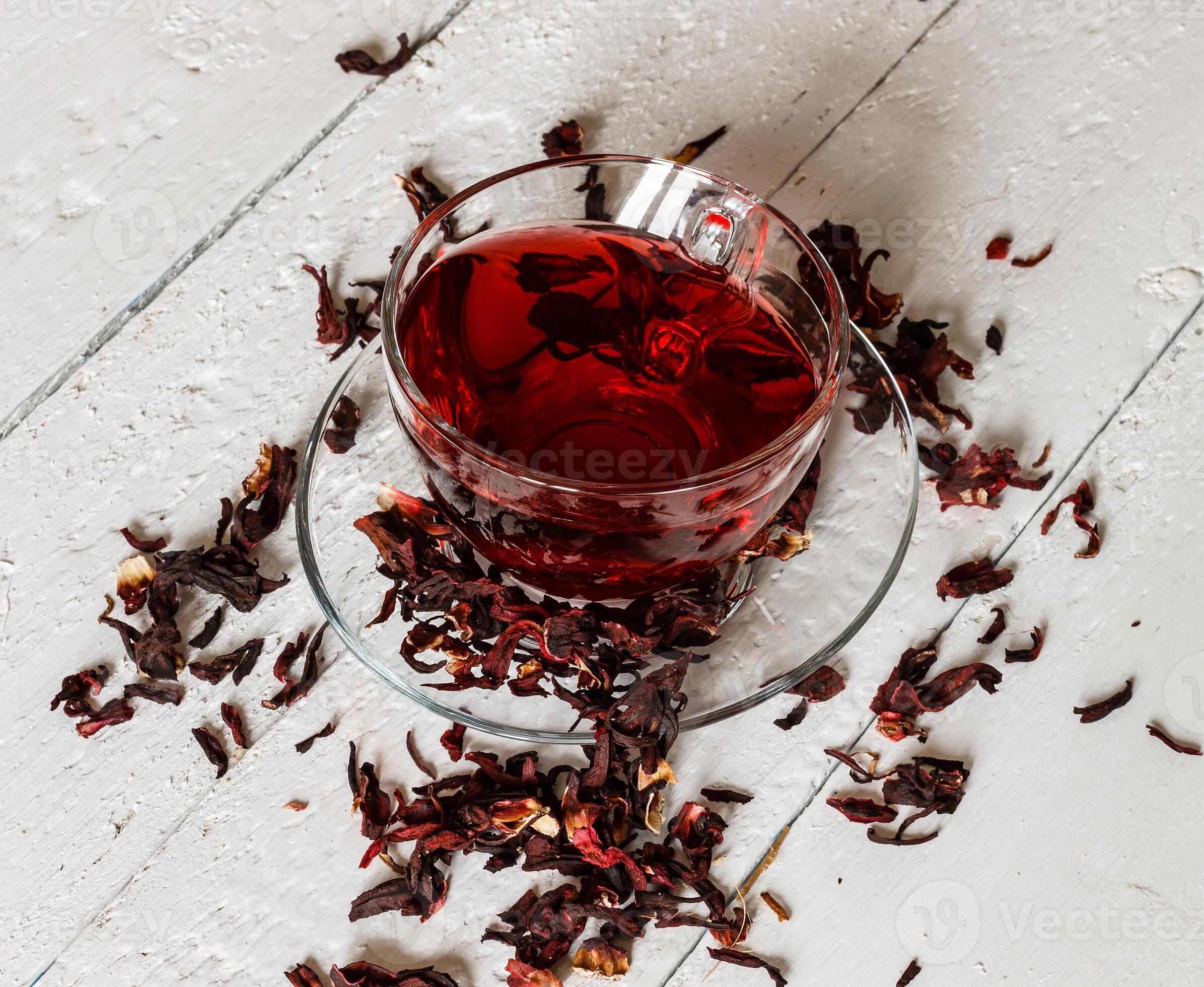 Cup of Karkadeh Red Tea with Dry Flowers 46214959 Stock Photo at Vecteezy