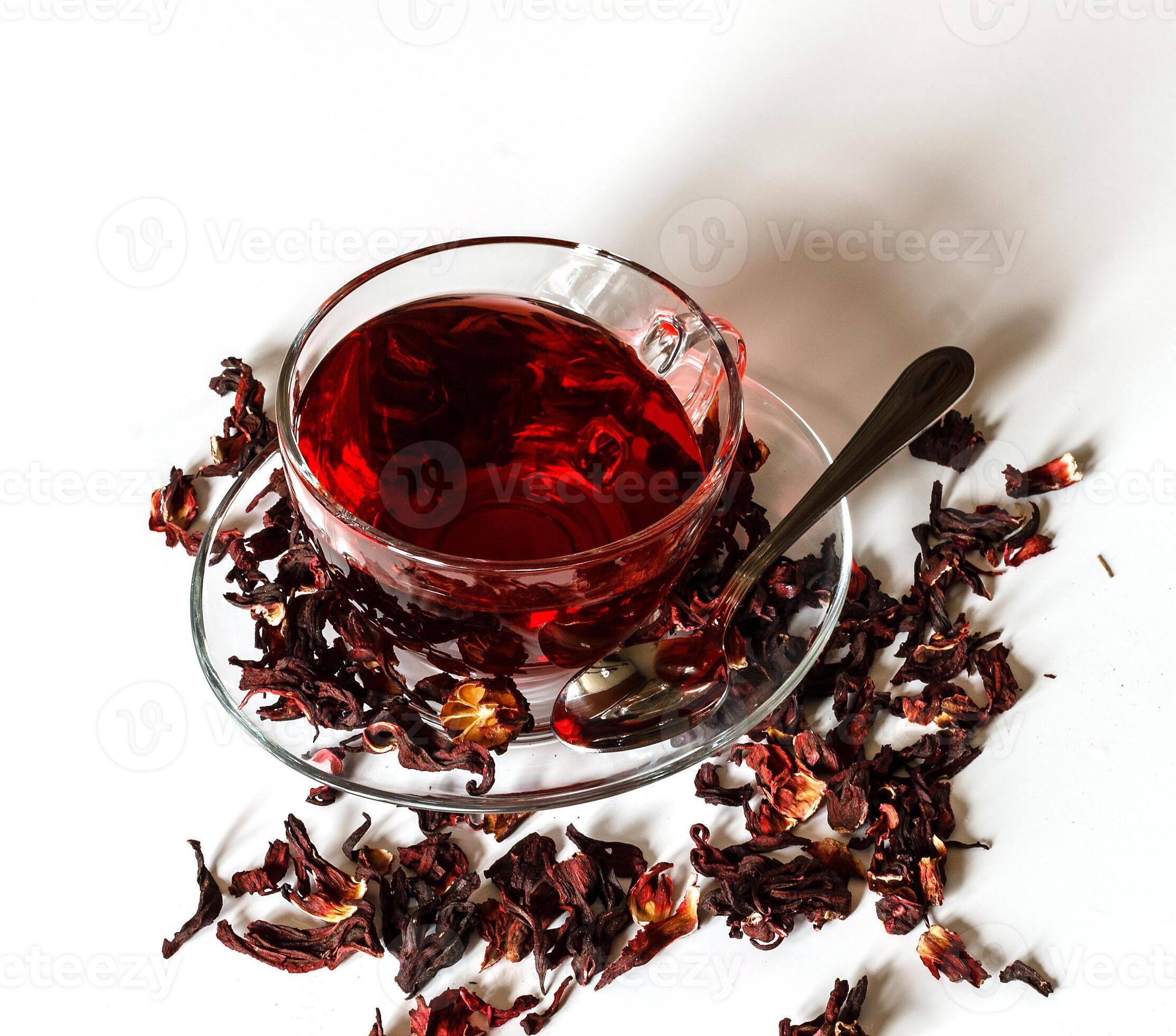 Cup of Karkadeh Red Tea with Dry Flowers on a white background 46214991 ...