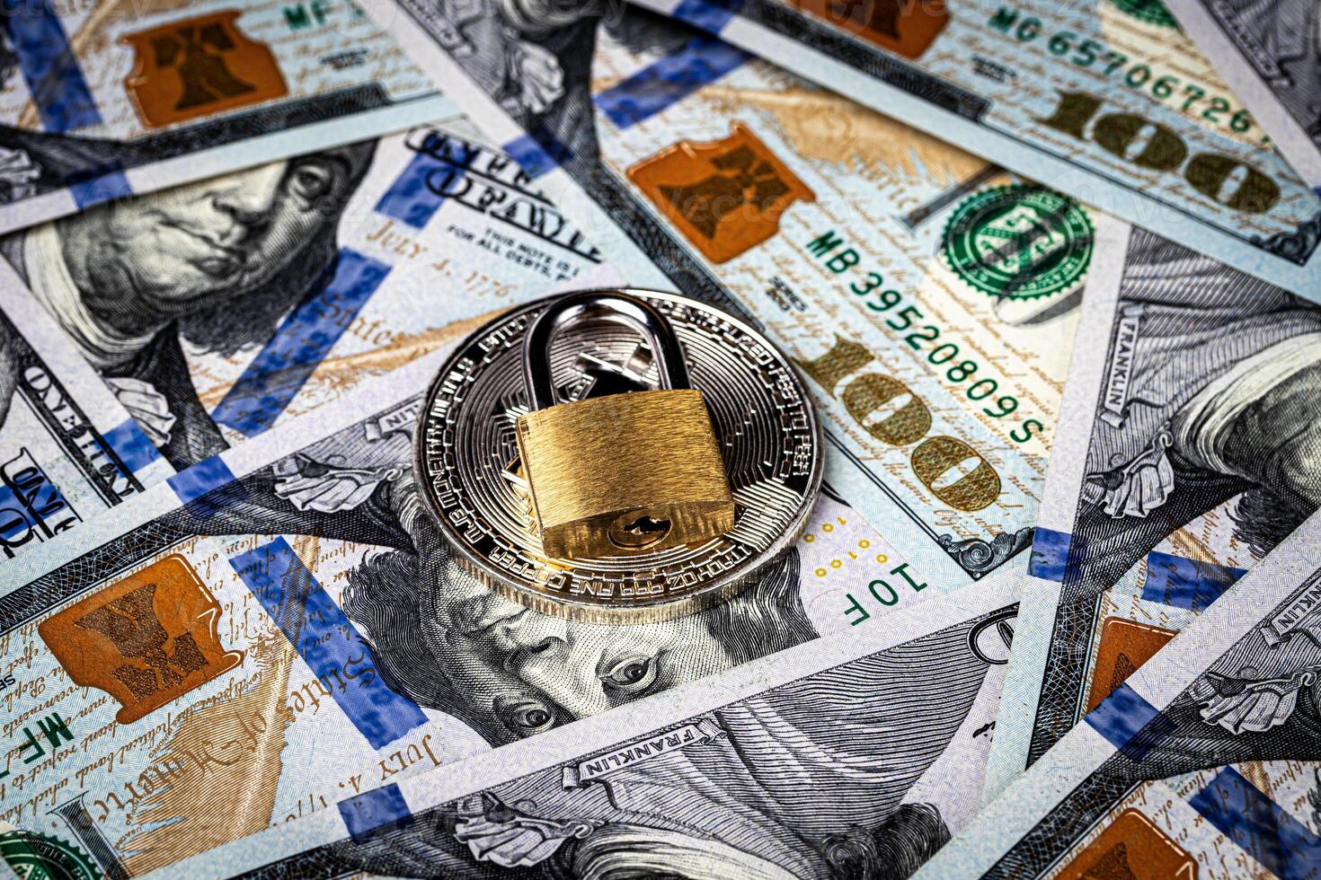 Dollar bills and white debit card with copy space for a text. photo