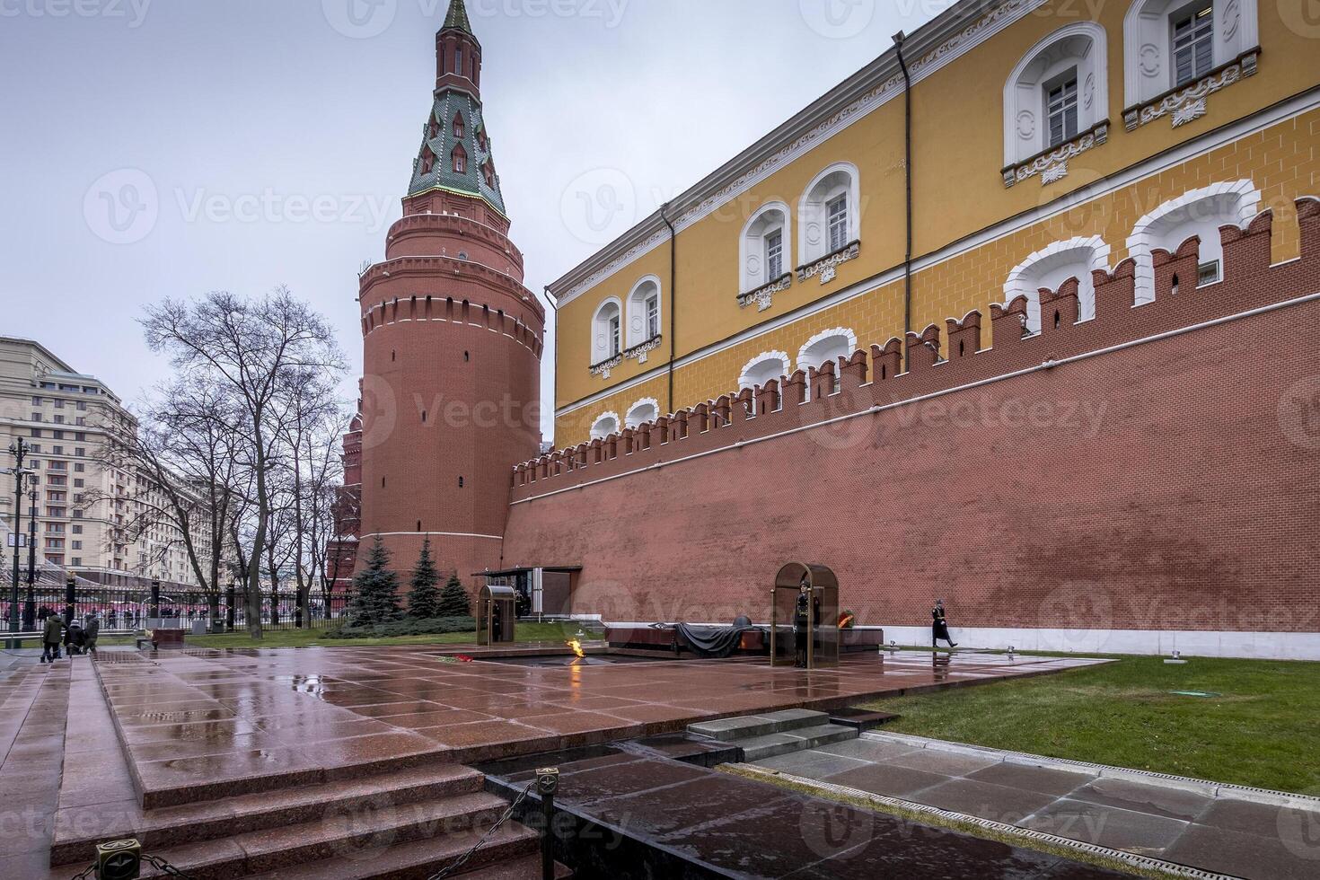 Alexander garden of Kremlin on Red Square on a cloudy overcast winter day. photo