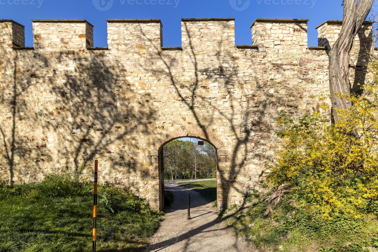 Stone brick wall in Prague. photo