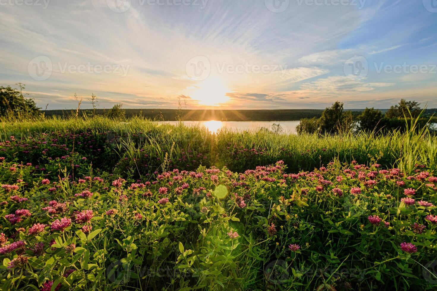 Scenic view of beautiful sunset above the lake photo