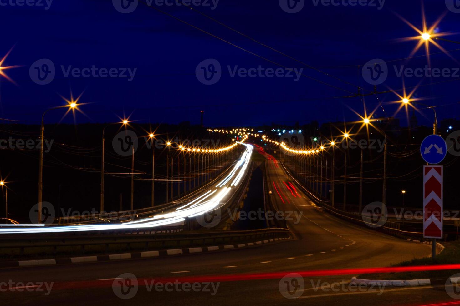 moving car with blur light through city photo