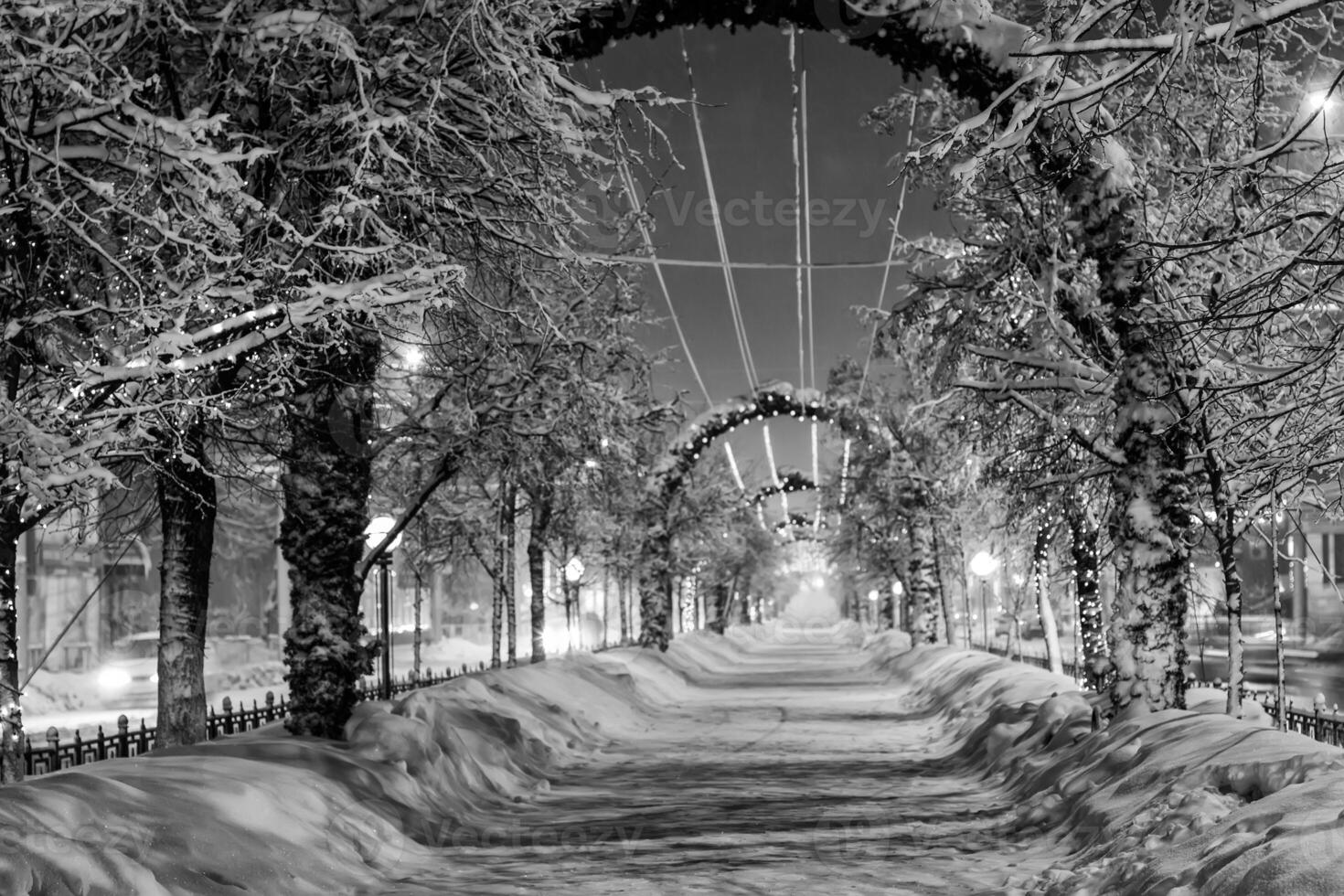 Walk of the city at night in winter. photo