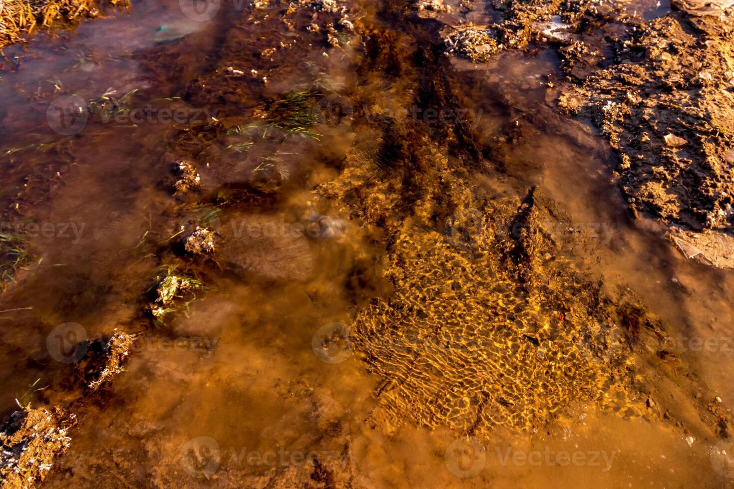 A melting or freezing stream in late autumn or early spring on a sunny day. photo