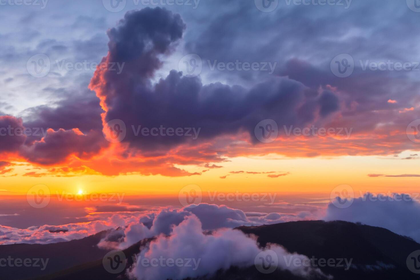 Majestic Sunrise Beautiful Clouds Over the Mountains Create a Harmonious Atmosphere, Painting a Serene and Majestic Scene of Natural Beauty photo