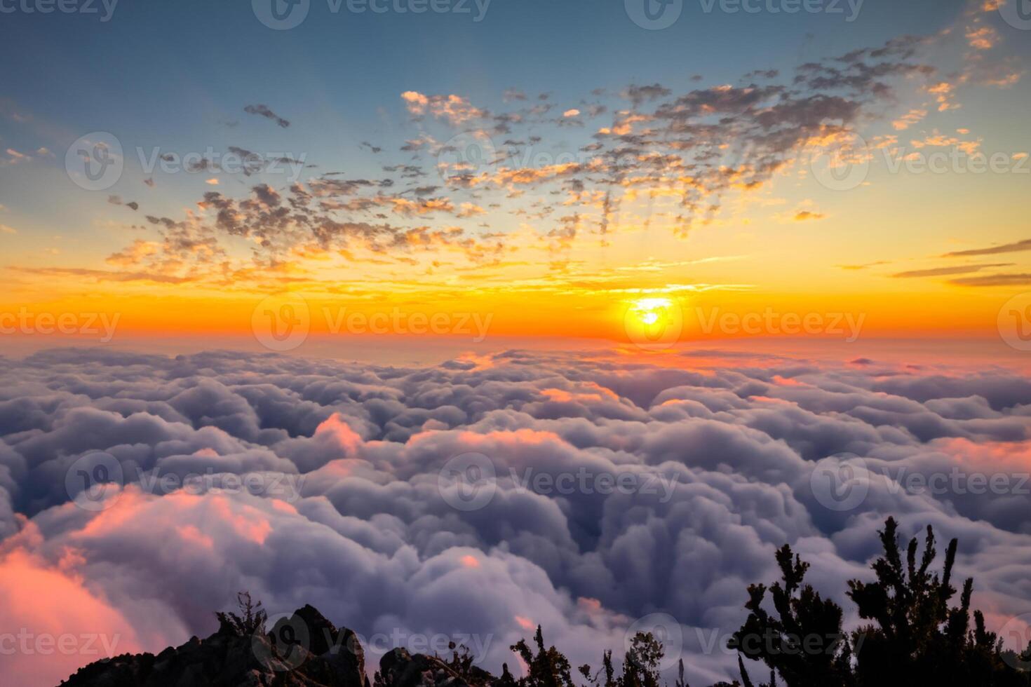 Beautiful Clouds Over the Mountains Create a Harmonious Atmosphere, Painting a Serene and Majestic Scene of Natural Beauty photo