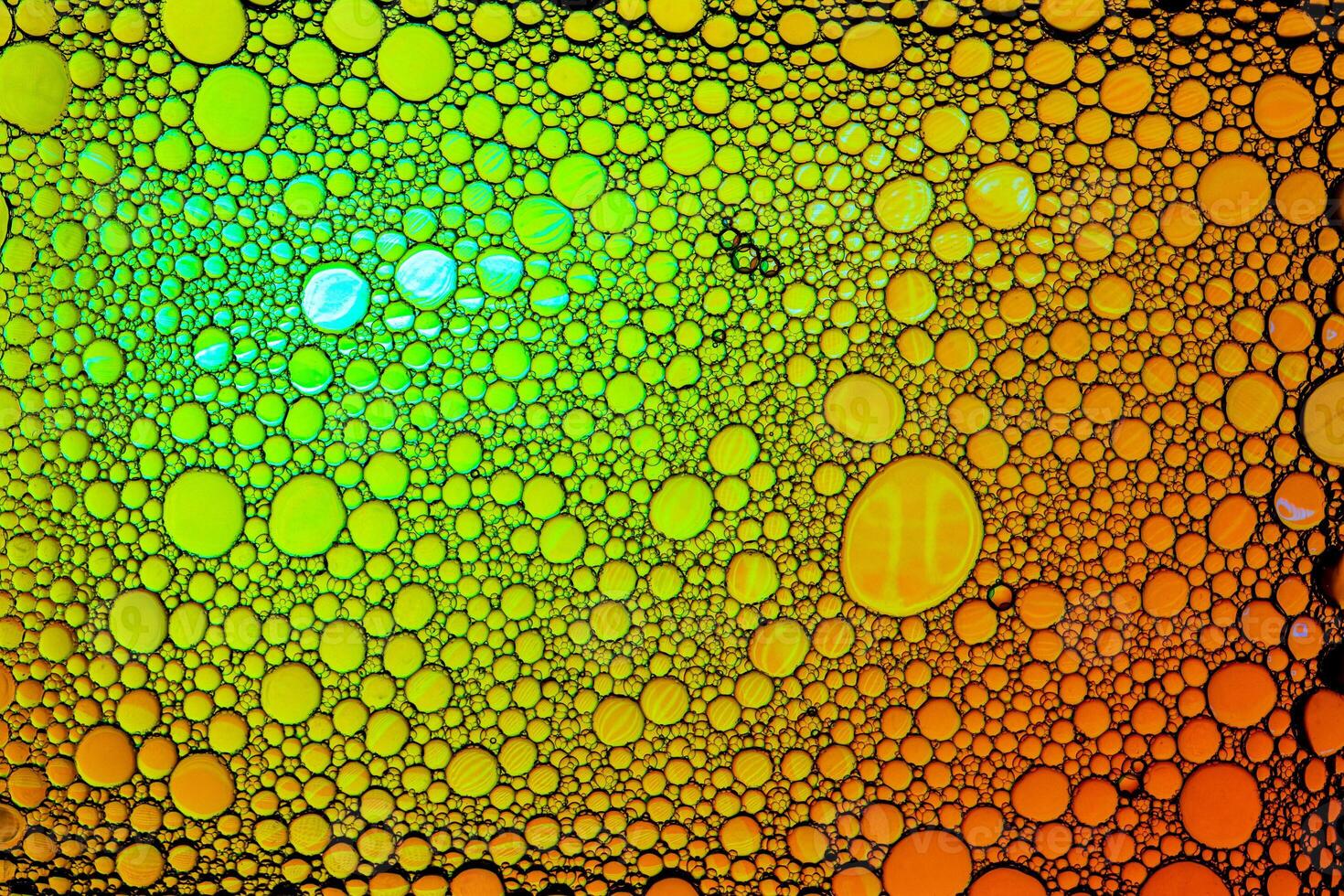 Colorful drops of oil on the water. Colored circlesand ovals. Abstract bright background for design. photo