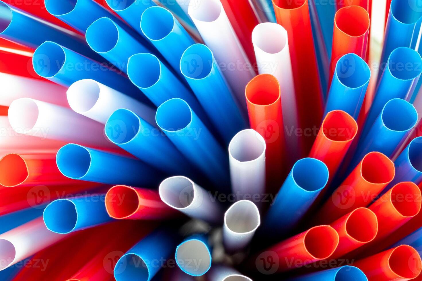 Colored drinking straws, top view. photo