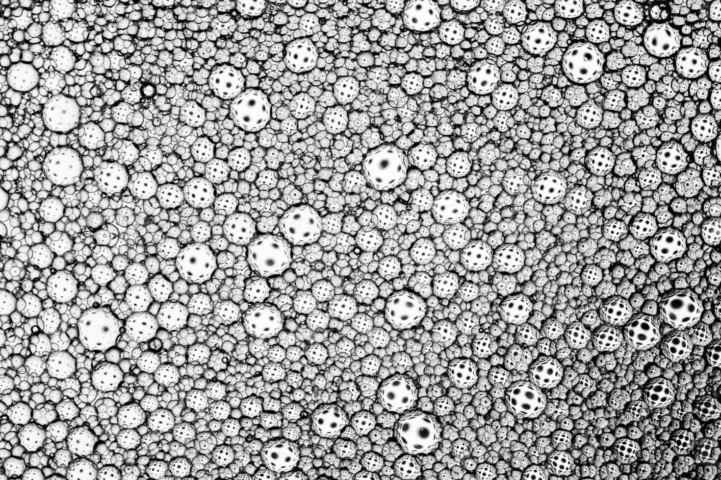 Black and white drops of oil on the water. Circles and ovals. Abstract background for design. photo