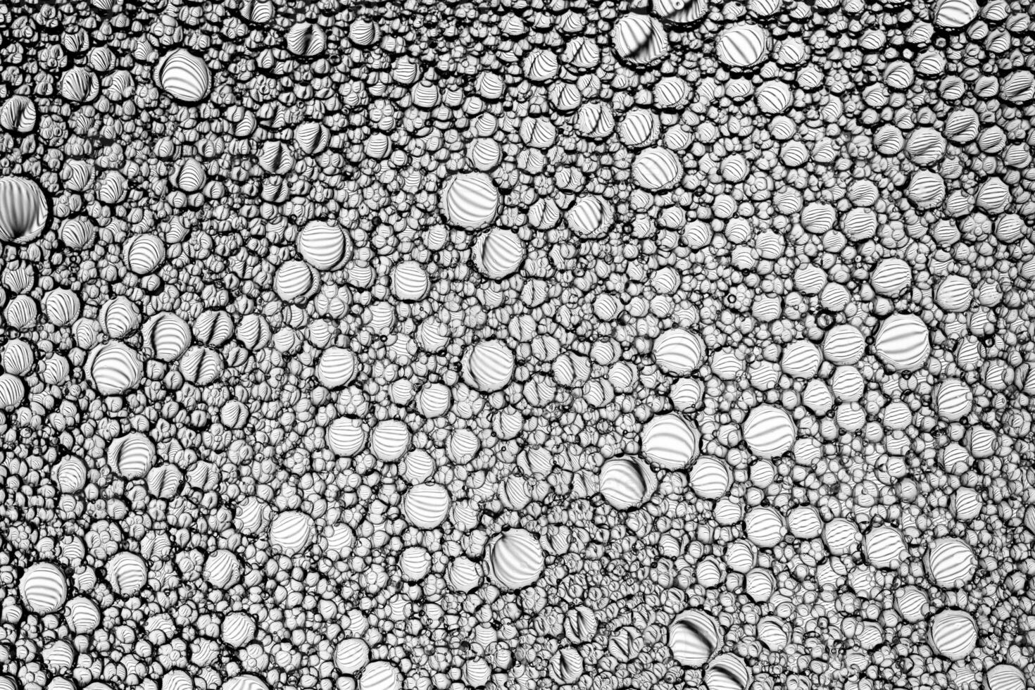 Black and white drops of oil on the water. Circles and ovals. Abstract background for design. photo