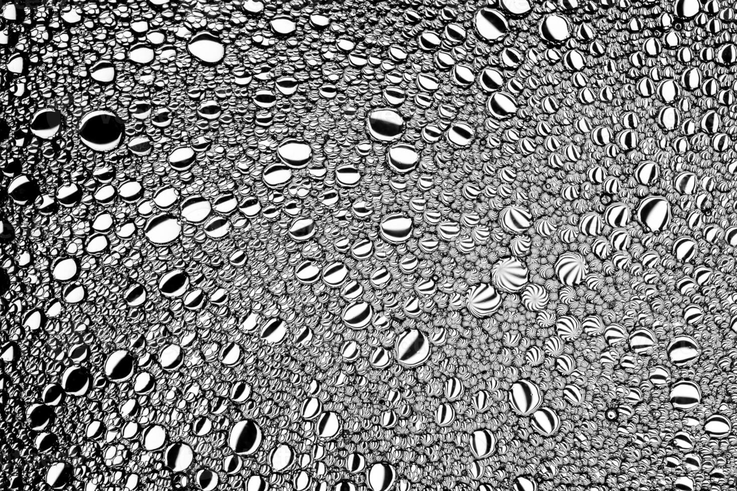 Black and white drops of oil on the water. Circles and ovals. Abstract background for design. photo
