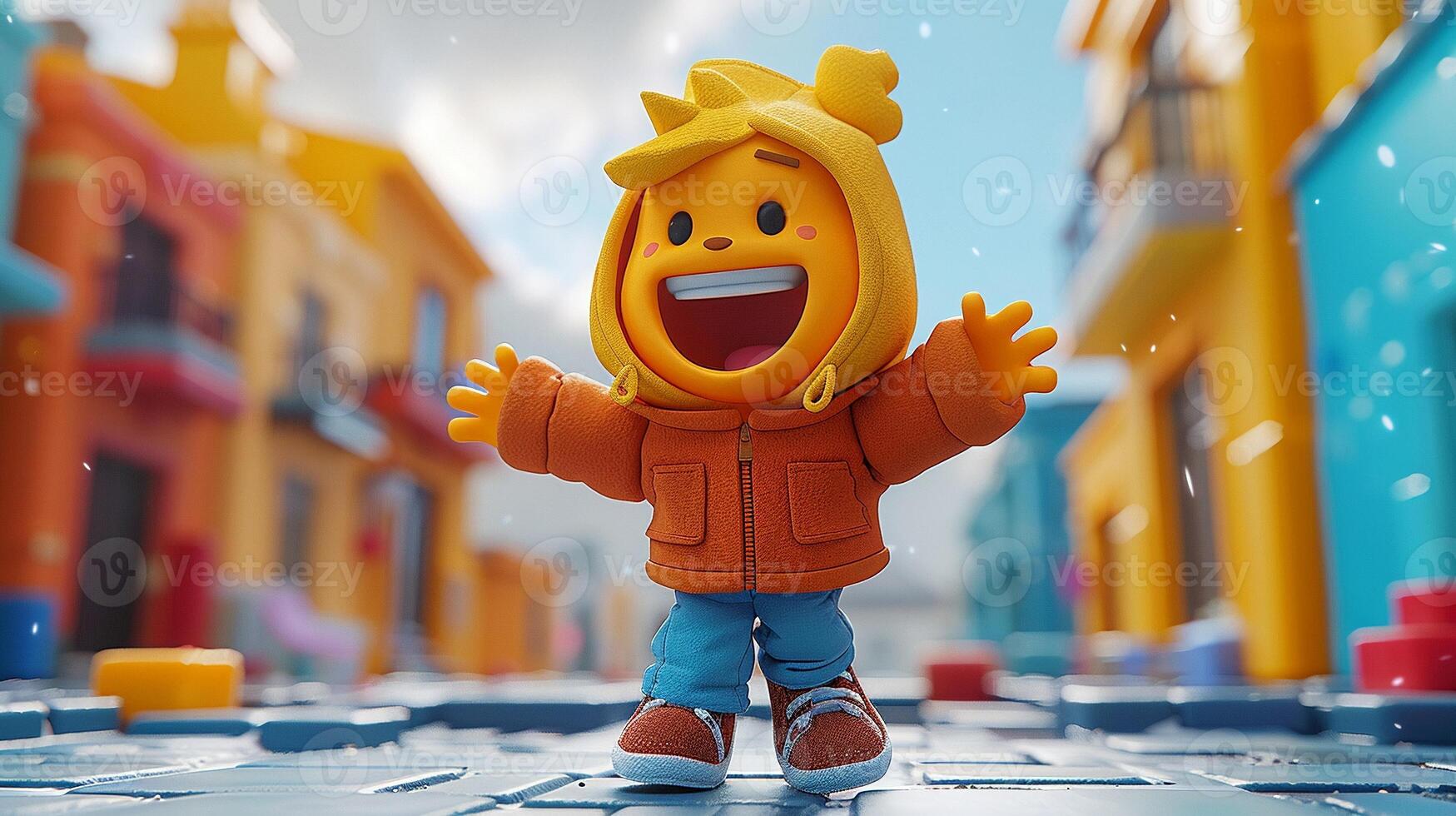A 3D cartoon character in a fun and playful pose photo