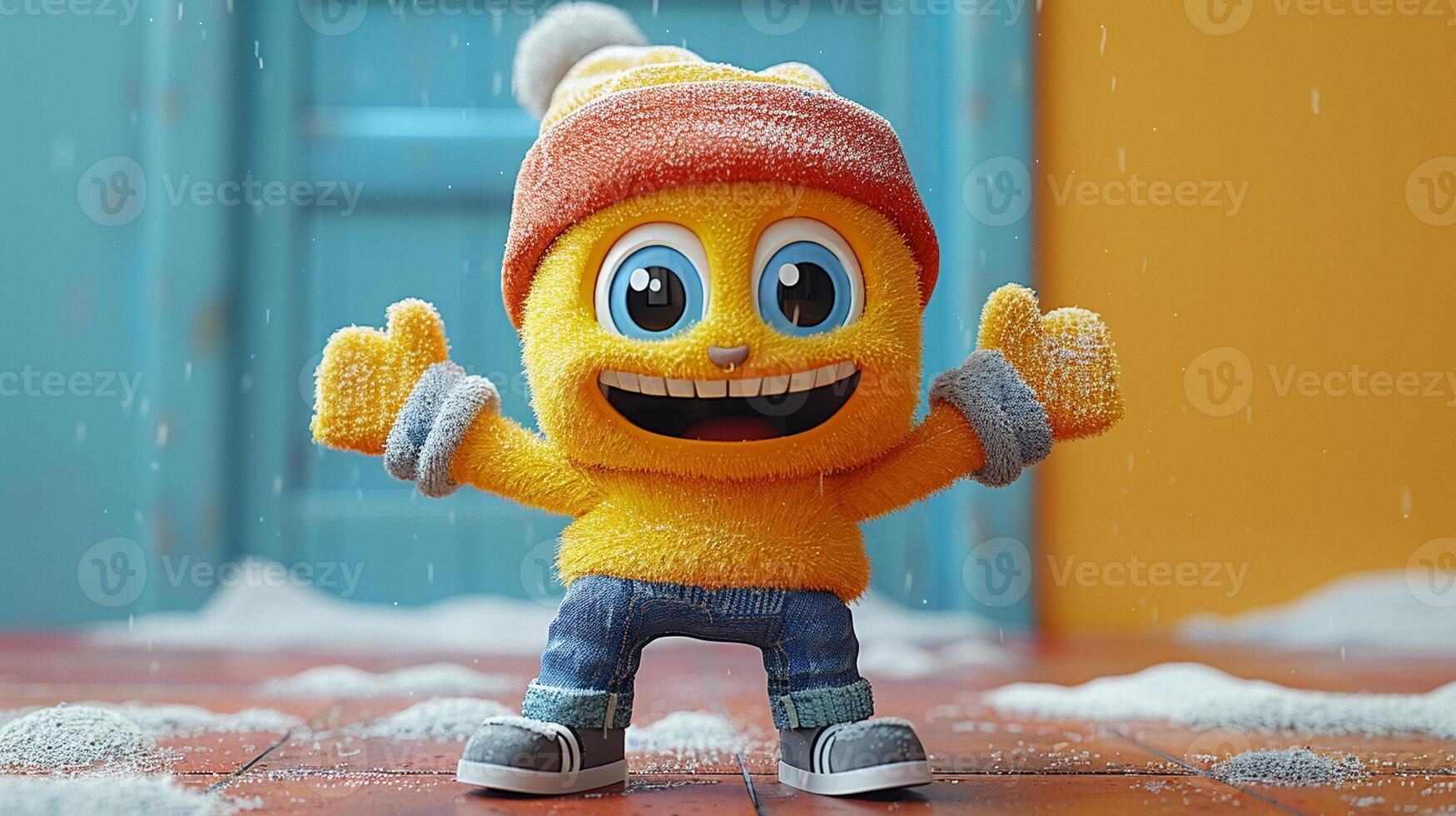 A 3D cartoon character in a fun and playful pose photo